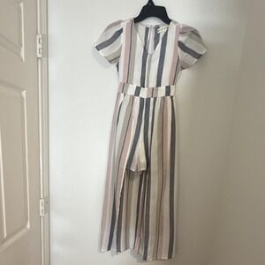 Poppies and Roses Striped Short Sleeve Zip Jumpsuit One-Piece Girl's 8